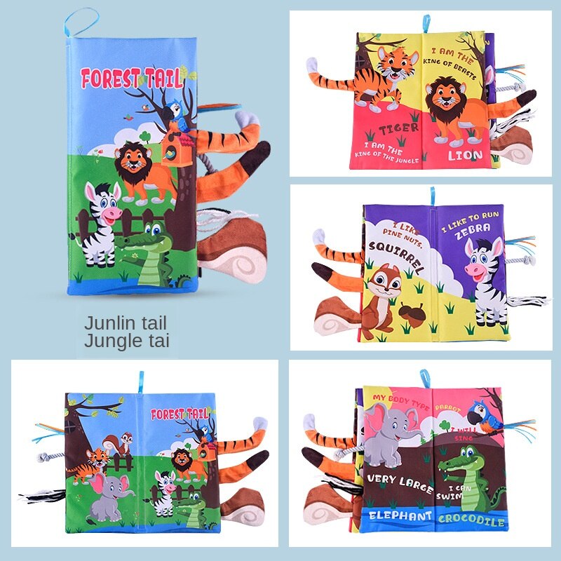 Baby Kan Niet Verscheuren Vroege Onderwijs Doek Boek 0-1 Jaar Oud Engels Cognitie Met Rinkelende Papier Dier staart Doek Boek Speelgoed: PEACOCK BLUE