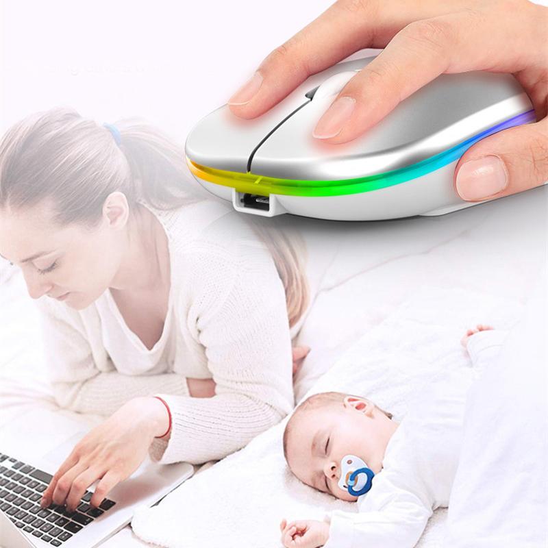 Wireless Luminous Computer Mouse Noiseless Sound Charging 2 Moldes Bluetooth Backlight 1600dpi for Laptop