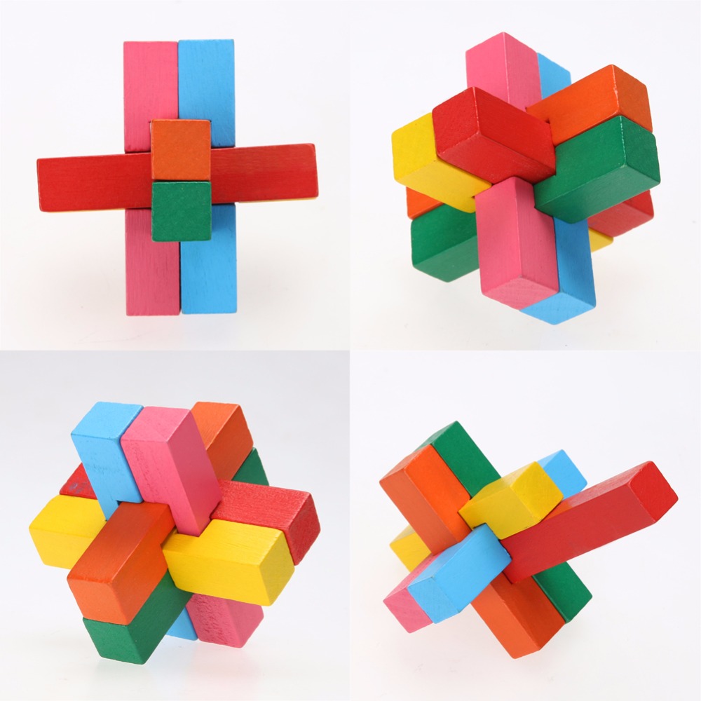 Kleurrijke Kong Ming Luban Lock Houten Speelgoed Puzzel Hersenen Tease Kinderen Speelgoed 3D Puzzel Speelgoed Voor Kinderen Volwassenen hout Speelgoed