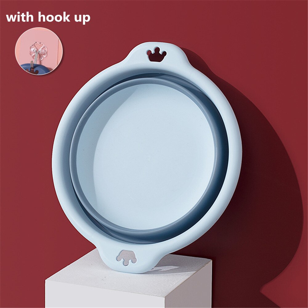 Multi-purpose Folding Wash Basin Portable Hanging Foldable Dish Travel Camping Picnic Cleaning Tools Bathroom Kitchen Basins: Light Blue L