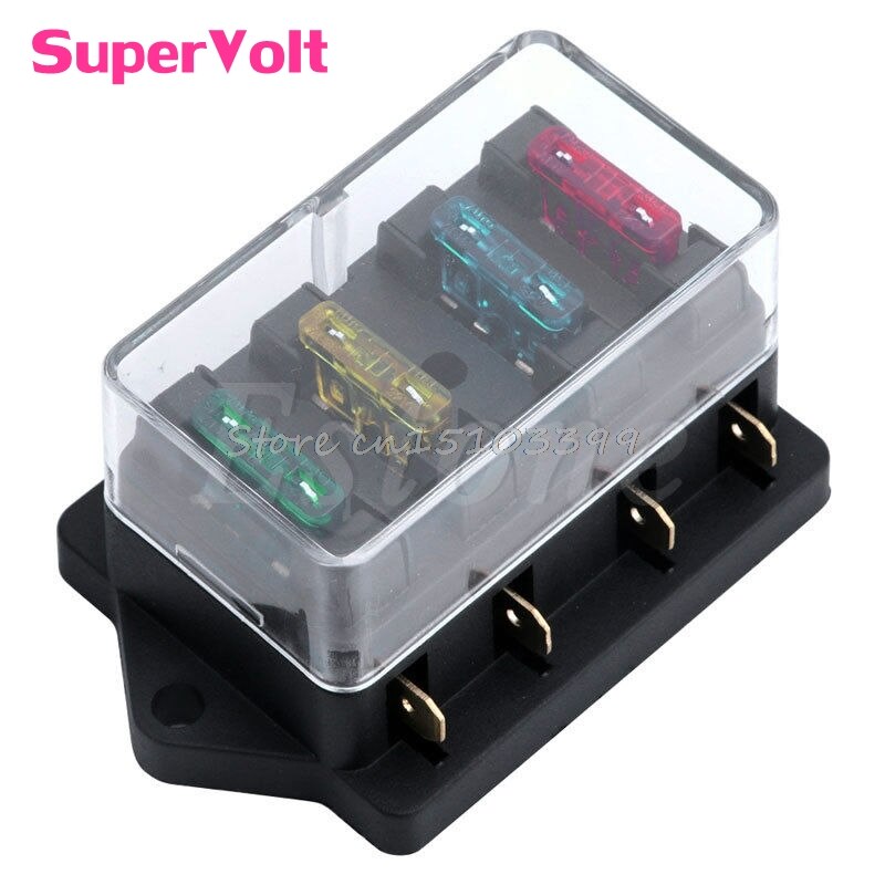 12V/24V 4 Way Car Circuit Standard ATO Blade Fuse Box Block Holder + 4 Fuses G08 Whosale