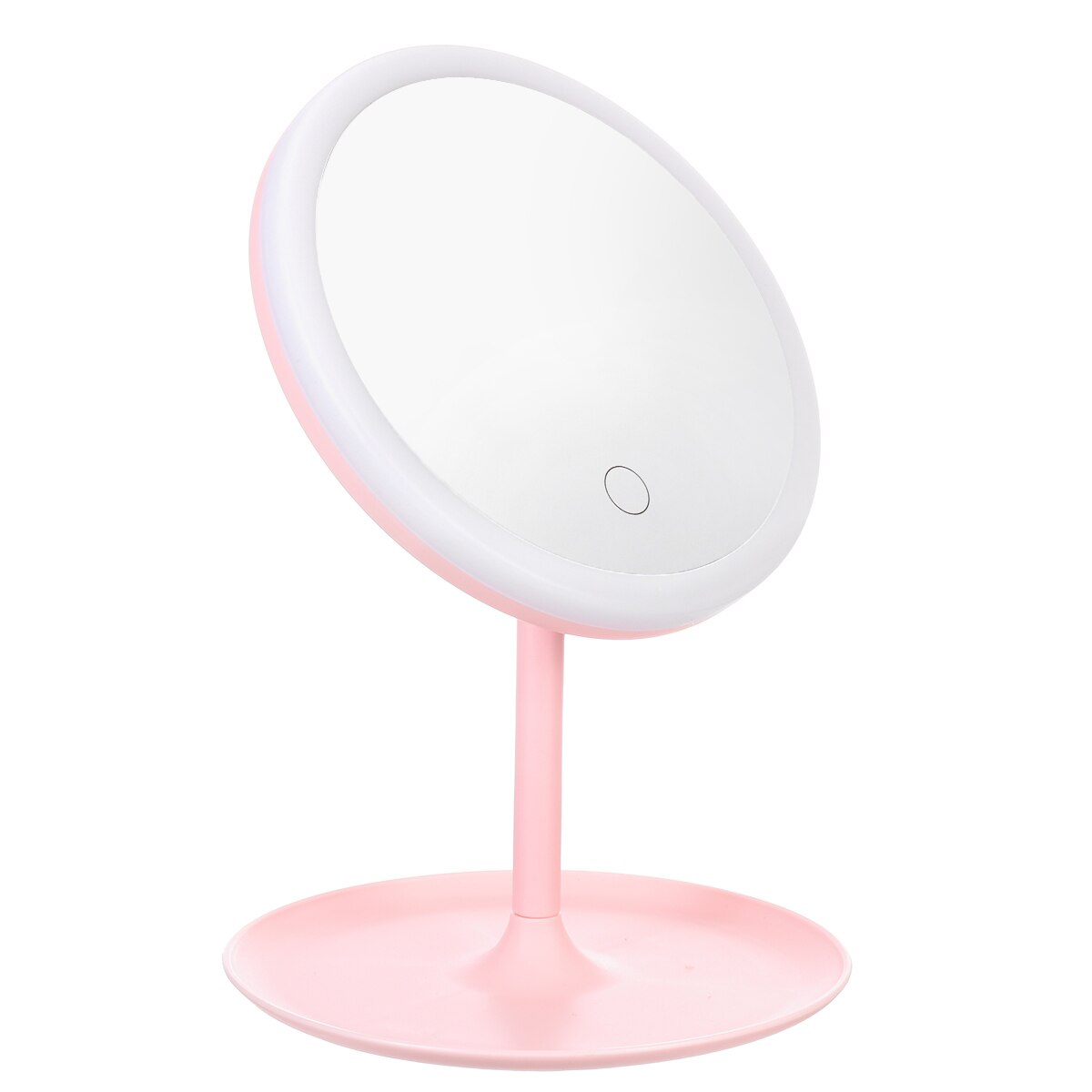 Espejo de maquillaje LED USB con luces pantalla táctil lámpara de espejo de maquillaje regulable Mesa espejo cosmético de belleza portátil: Rosa