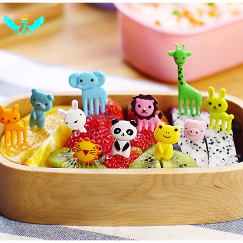 Cutezcute Bento Eten Pick Vork 10 Stuk Giraffe Hond Kat Beer Aap (Kleur Kan Variëren) kids Vork Fruit Vork Tob