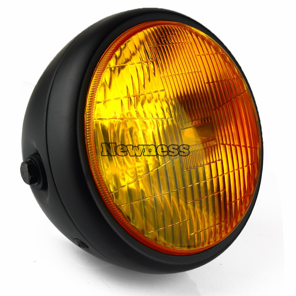 Universele 7Inch Motorfiets Refit Koplamp Motor Grote Koplamp Scooter Retro Ronde Front Light Motor Spotlight Hoofd Licht: Black Amber Lens