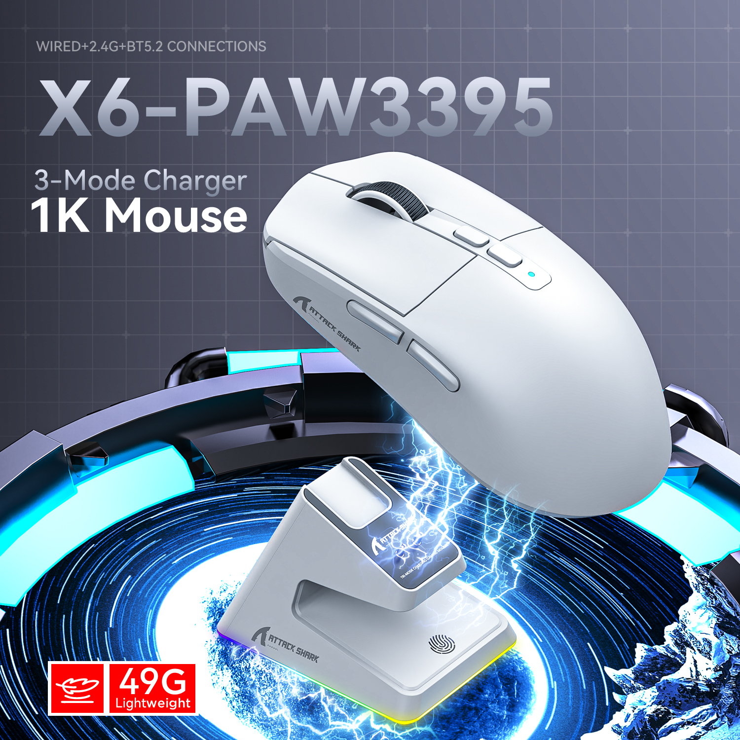 Ratón para juegos Attack Shark X11/X6/X2/X2Pro, RGB magnético PAW3395, conexión triple modo Bluetooth, ratón inalámbrico para jugadores, DPI ajustable