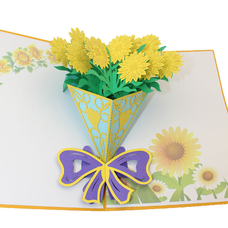 1 stks DIY Creatieve 3D Verjaardag Chrysant Wenskaart Mode Upscale Karton Voor Huwelijkscadeau