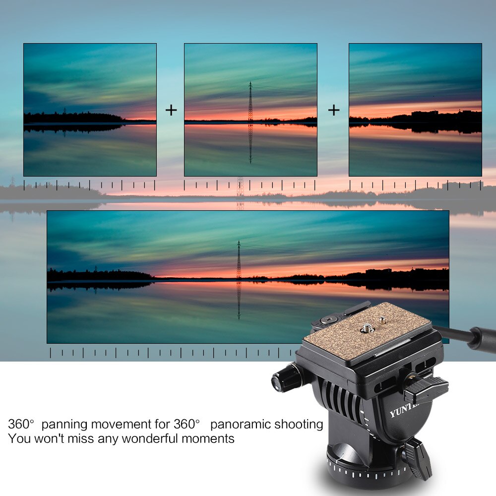 YUNTENG YT-950 Fluid Drag Tilt Pan Damping Head Video DSLR Camera Tripod Head with Handle Two Quick Release Plates
