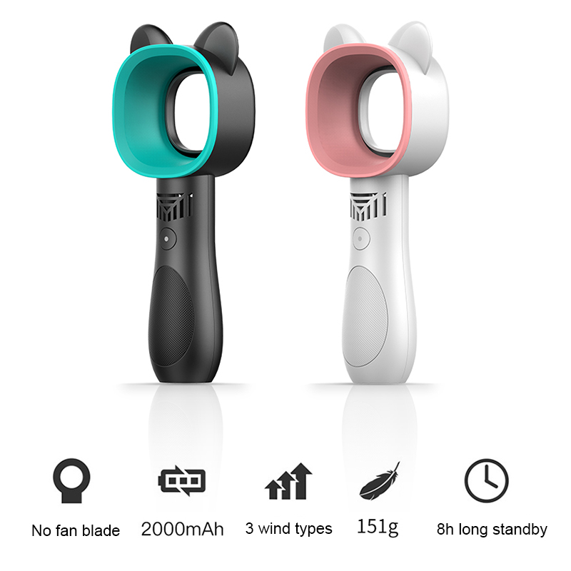 Mini ventilador sin aspas, carga USB, orejas de gatos de dibujos animados, 3 velocidades, portátil para el hogar, Oficina DC120
