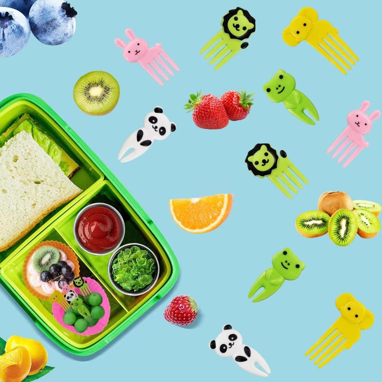 Juego de accesorios para fiambrera Bento escolar para niños con divisores de fiambrera de silicona/horquillas pequeñas para fruta, selecciones de comida/forro de silicona para magdalenas