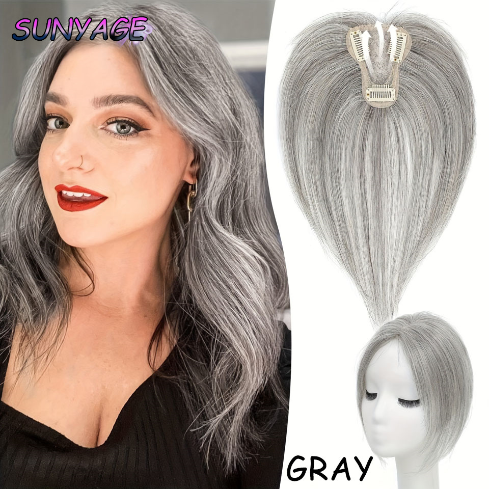 SUNYAGE Clip en flequillo de pelo sintético Natural, piezas de cabello con flecos, extensión de cabello de parte media, Topper para mujeres, pérdida de cabello