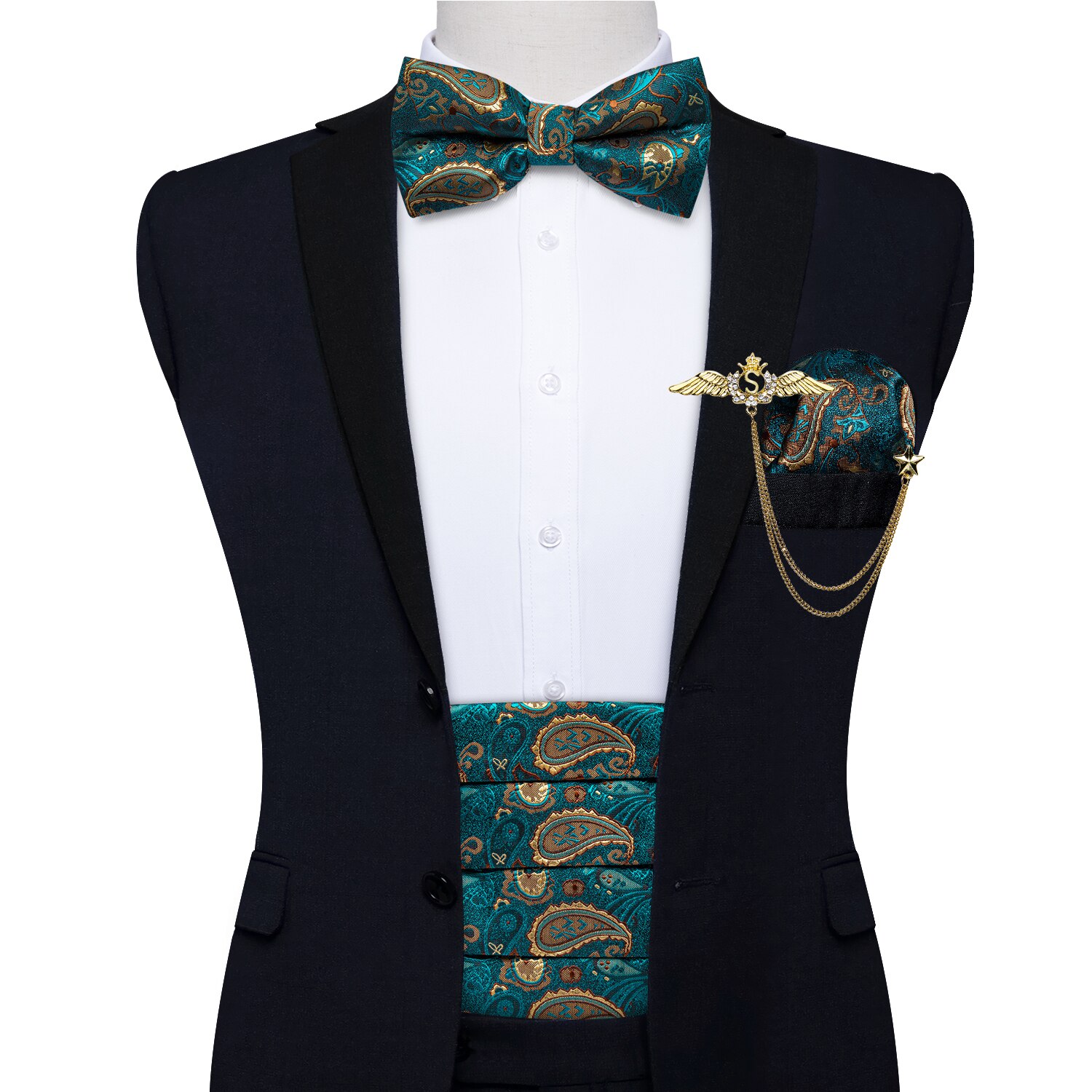 Prämie die Seide Männer Kummerbund Vor-gebunden Fliege Manschettenknöpfe Tasche Platz einstellen Schwarz Einstellbare Hochzeit Rauchen gürtel: YF-3006-0017