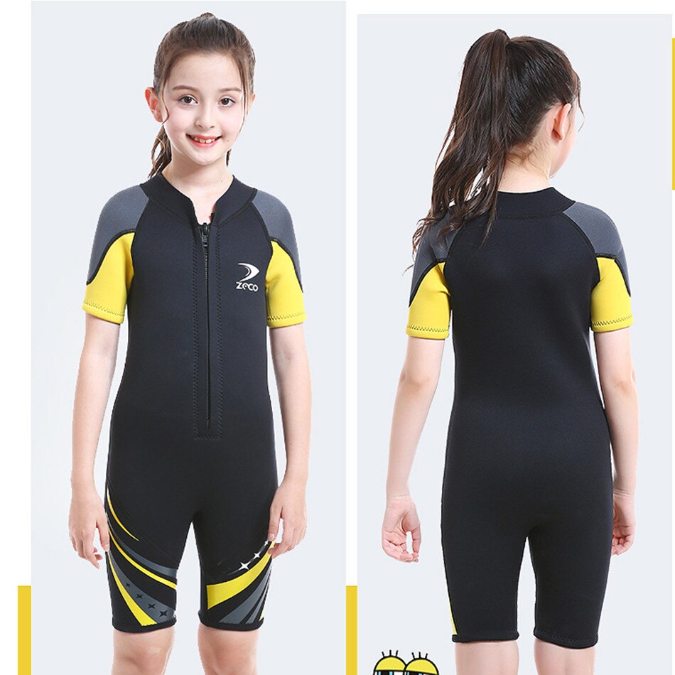 Traje de buceo para niños, bañador de invierno cálido de 2,5 MM de espesor, para esnórquel femenino: BLACK / S