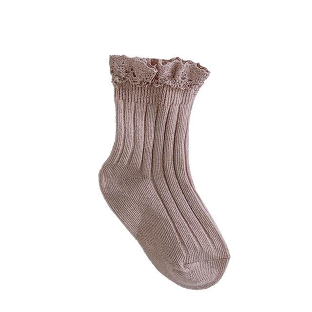 1-8Y 1 Pairs Spring Autumn Trendy Socks Children's Baby Girl Candy Colors Thin Cotton Princess Lace Ruffled Edge Socks: Pink / 3-5Years