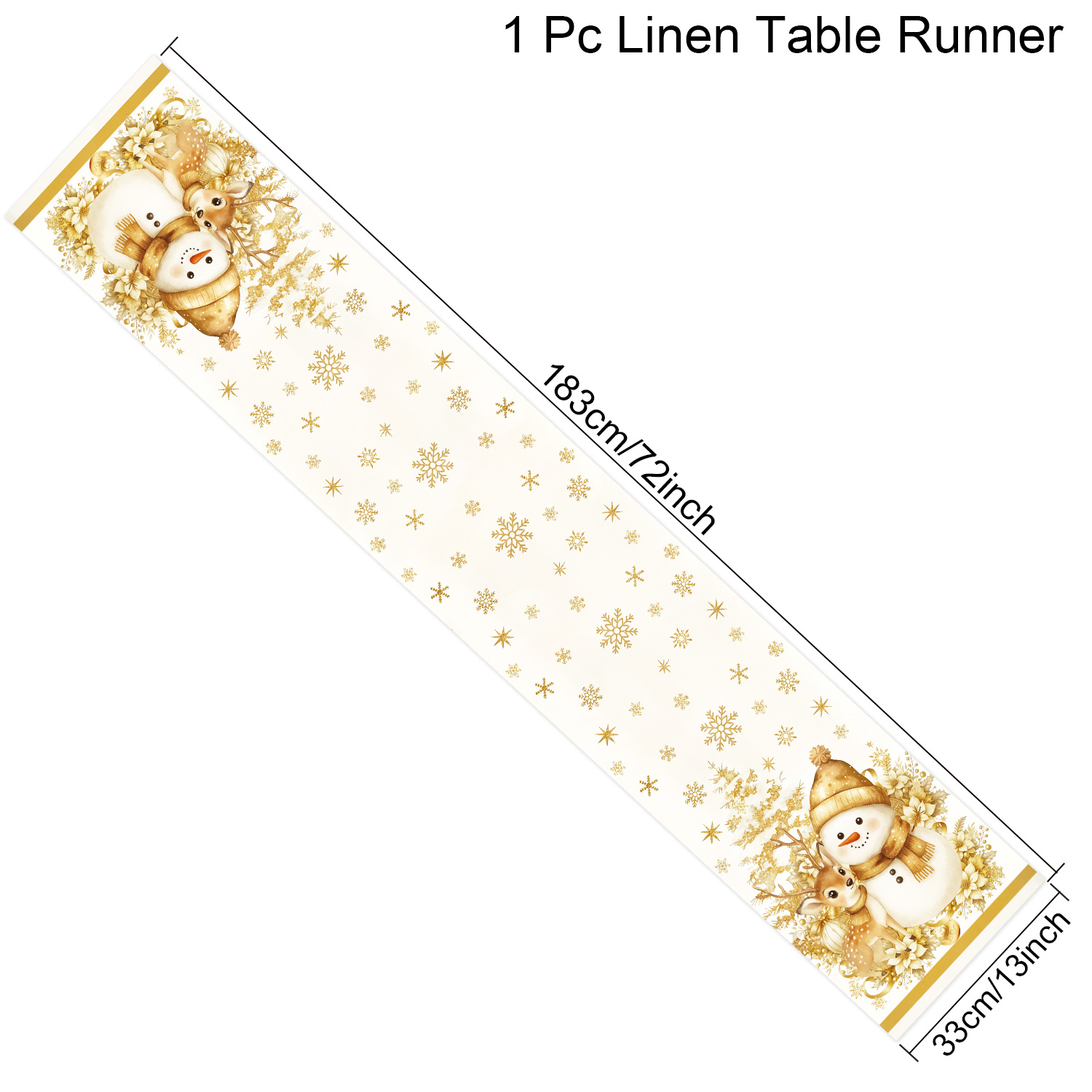 1pc juldukar med snöig skog och blommiga blad, snöig skog med tallar, rosor och bär, polyesterduk: Ljusgul