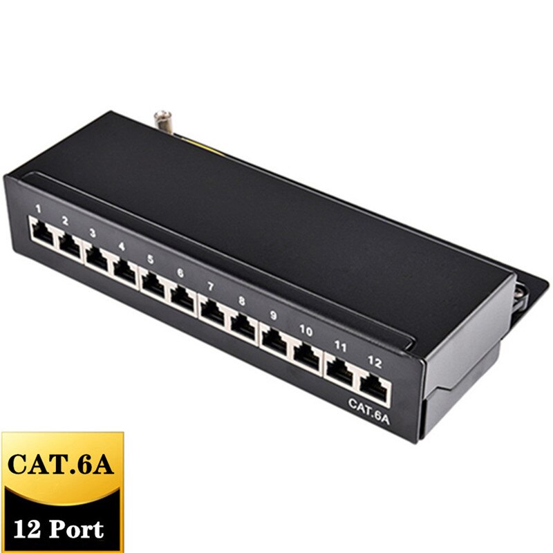 8 12 Port Cat6 6A Patch Panel 500MHZ 10Gbps Full Shielded Cat6A Mini Desktop Modular Distribution Frame For Wall Mounting: Black Cat6A 12 Port