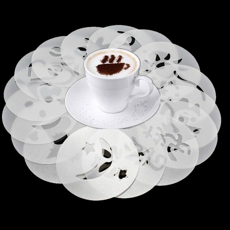 16Pcs/set Coffee Latte Cappuccino Coffee Art Stencils Cafe Foam Spray Template Barista Stencils Coffee Decoration Tool