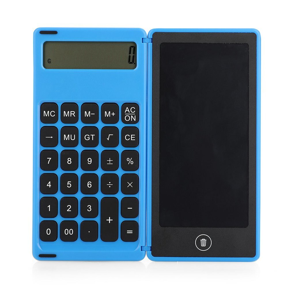 Three Generations Of Folding Calculator 6 Inch LCD Liquid Crystal 12 Digit Display Folding Ultra-thin Writing Board: blue