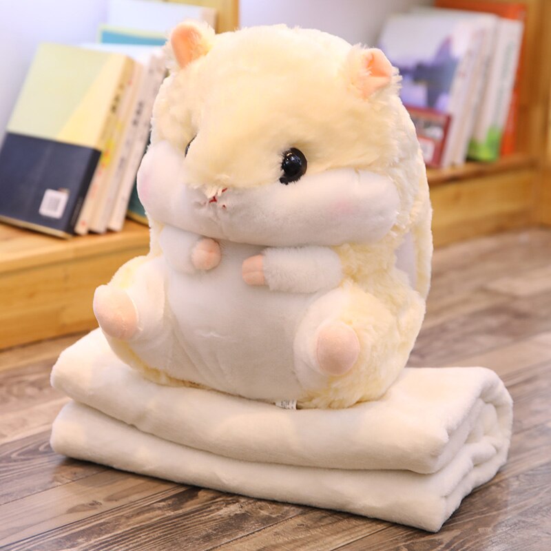 Söt hamster kudde kudde varm hand kudde korall fleece filt multifunktionell filt kudde födelsedag heminredning: Gul