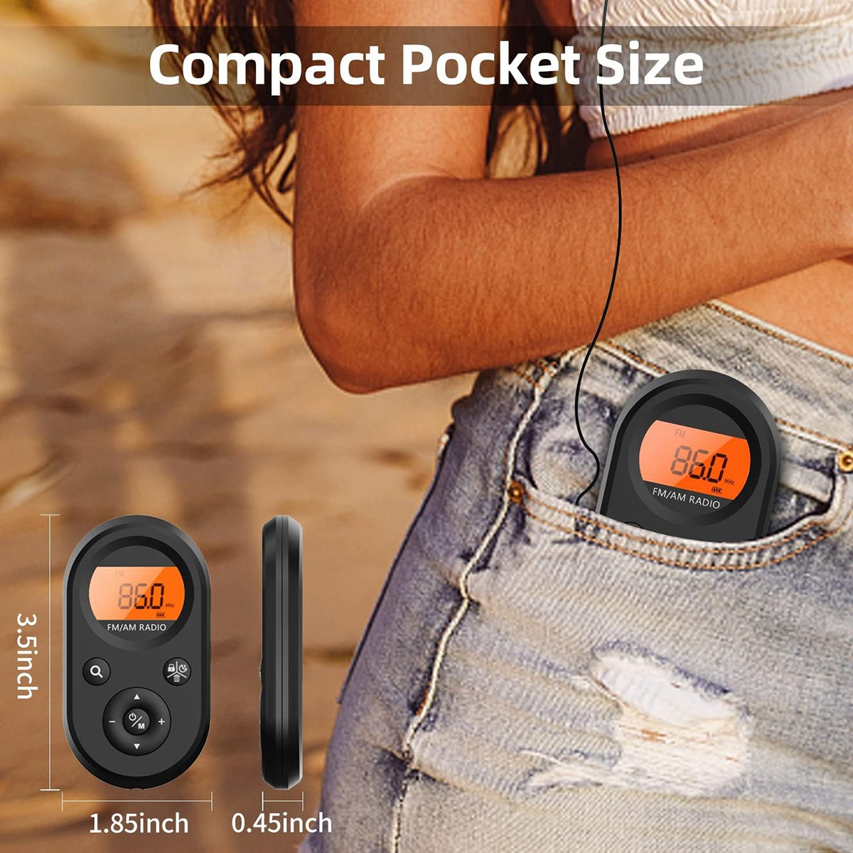 Personal Pocket Radio AM/FM Rechargeable Walkman Radio with Long Battery Life, Stereo Headphones, Sleep Timer