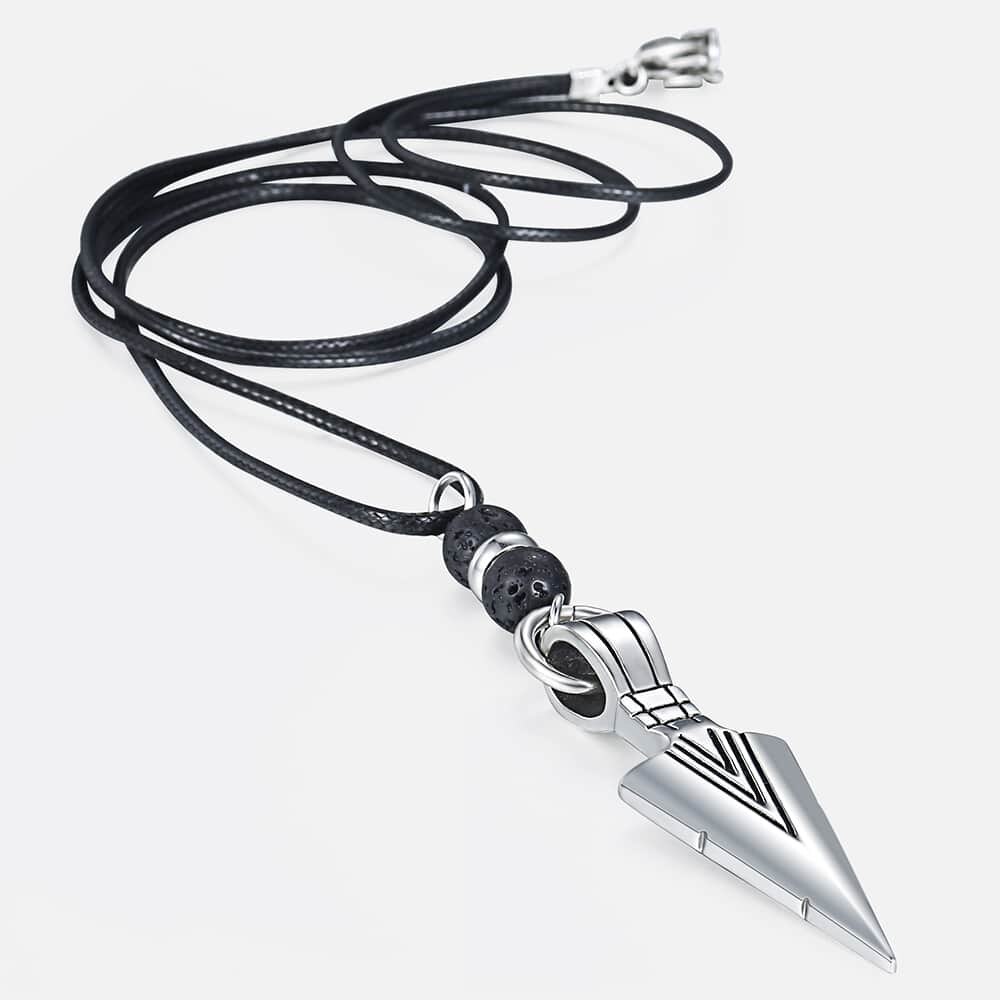 Collier homme Unique argent acier inoxydable flèche pendentif mat noir verre perlé collier mâle bijoux directe DNM07