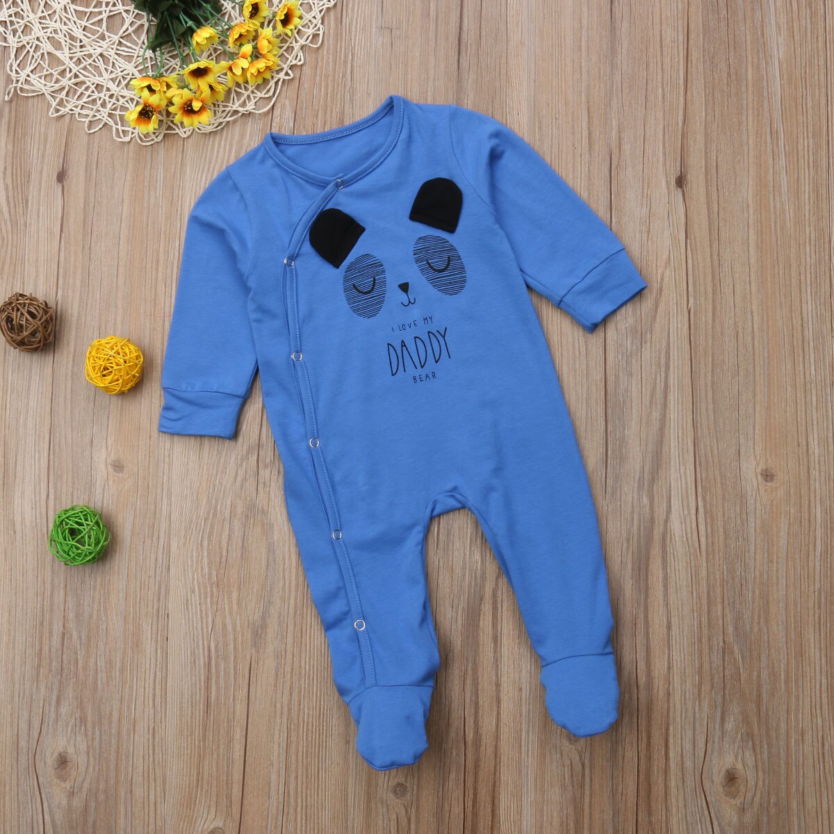 Søt nyfødt baby gutt jenter pappa mamma print romper sovedress bodysuit antrekk: Blå / 9m