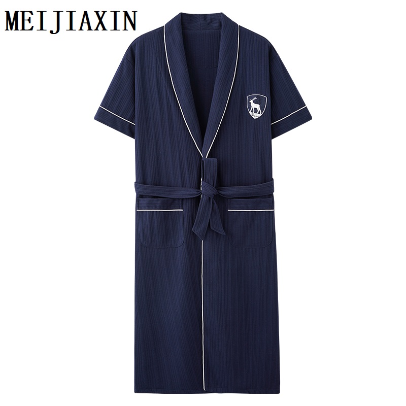 Zomer Gebreide Katoenen Mannen Gewaad Losse L-4XL Mannelijke Badjas Korte Mouwen Casual Zachte Nachtjapon