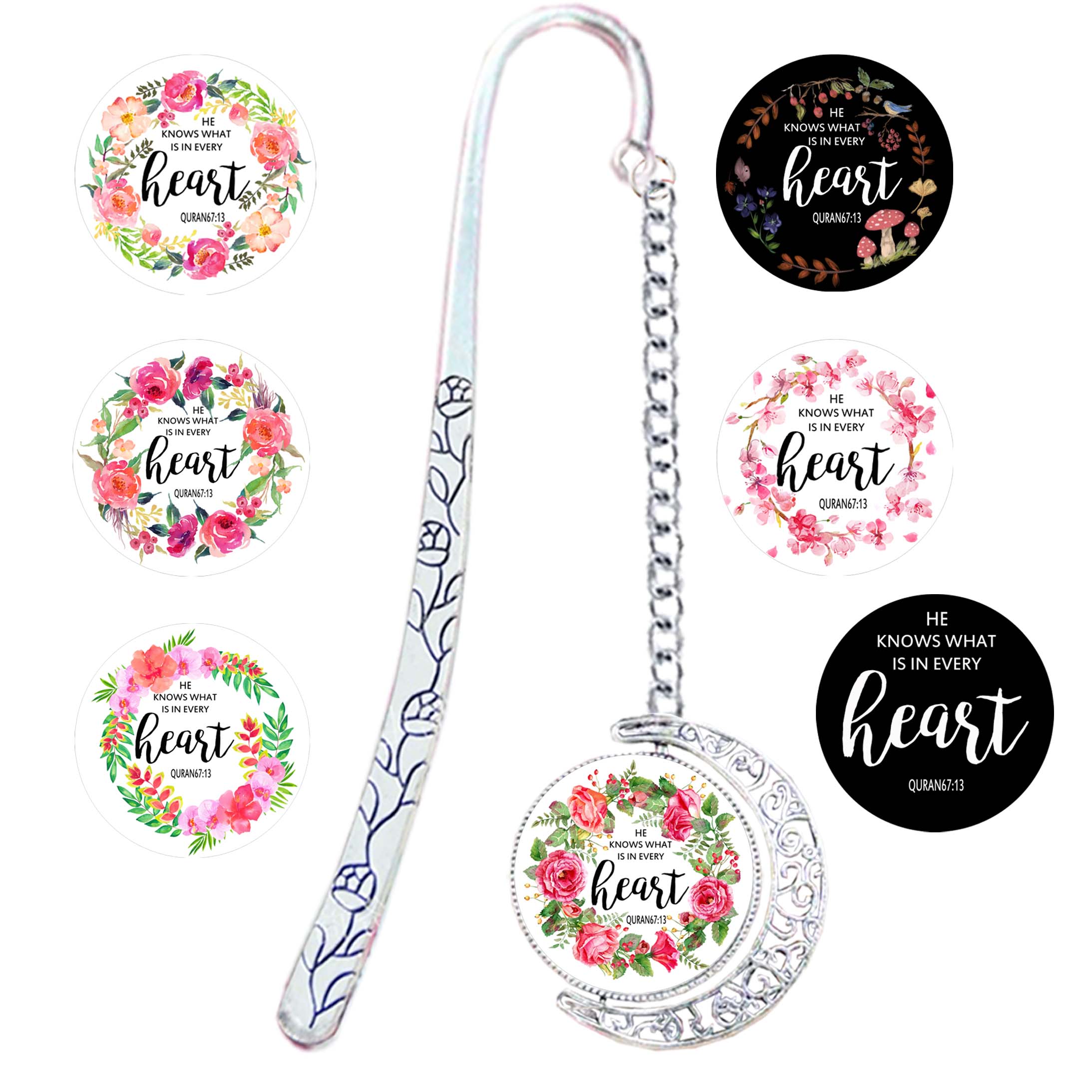 Quran 67 13 - He Knows What Is In Every Heart - Allah Double Sided Rotatable Bookmark Muhammad Koranic Quote Book Mark Muslim