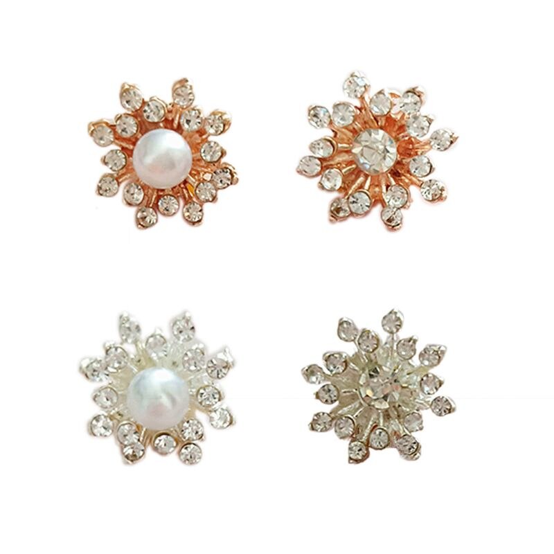 10 st rhinestone faux pärla snöflinga knappar flatback plätering diy hantverk dekor 2 xpc