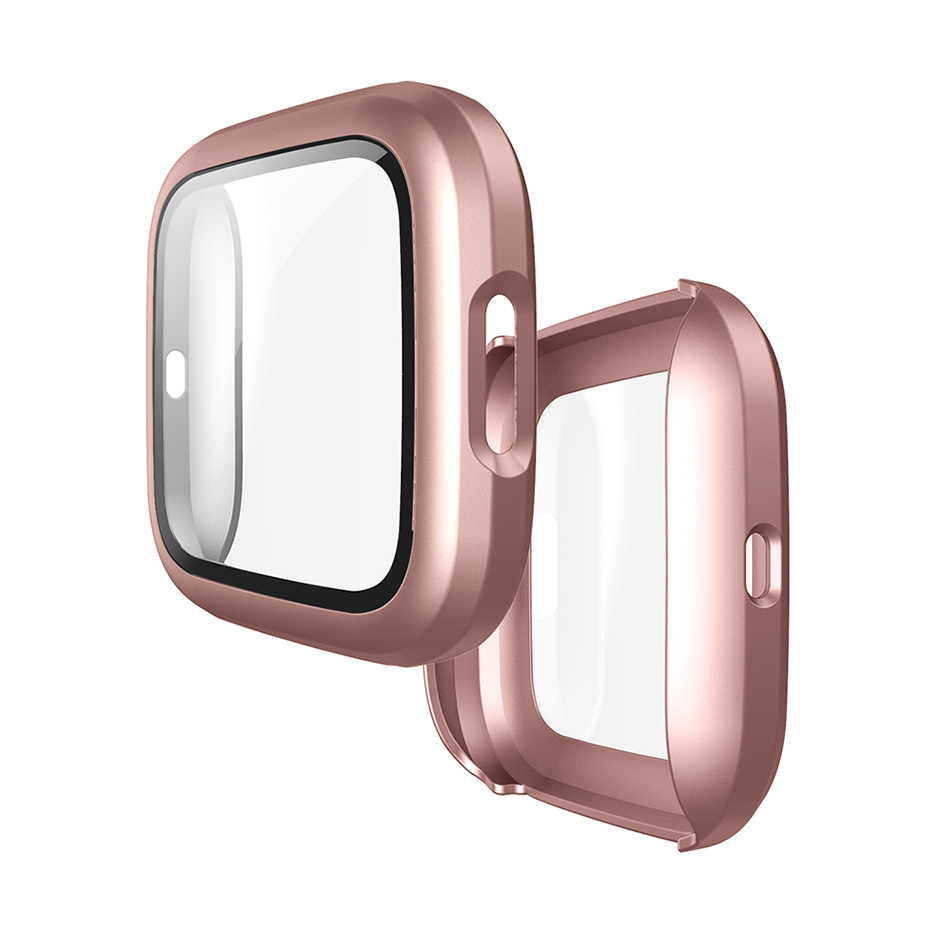 Funda protectora de pantalla para Fitbit Versa 2, ultradelgada suave cubierta completa, accesorios de marco de parachoques, película transparente HD antiburbujas para reloj inteligente: Rose gold