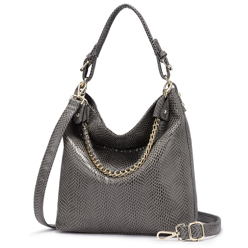 REALER-Bolso de hombro grande con asa superior para mujer, bandolera de cuero artificial con cadena,: Gris oscuro