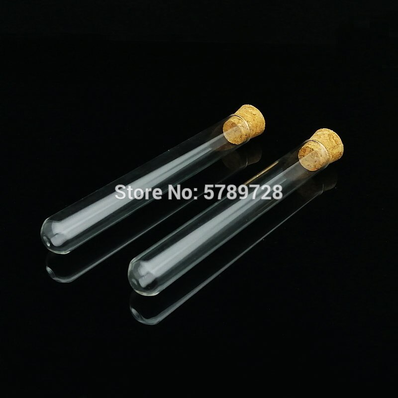 Tubo de ensayo de fondo redondo de vidrio, 20x150mm, con tapón de corcho, tubos de ensayo de laboratorio de boca plana engrosados, herramientas de enseñanza escolar, 20 Uds.