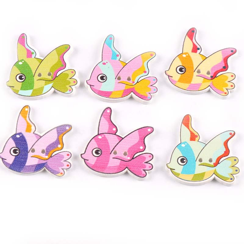 Botones de madera para pintura de patrones de animales marinos, accesorios de costura para manualidades de ropa y álbum de recortes, M1736, 25 uds.: 1