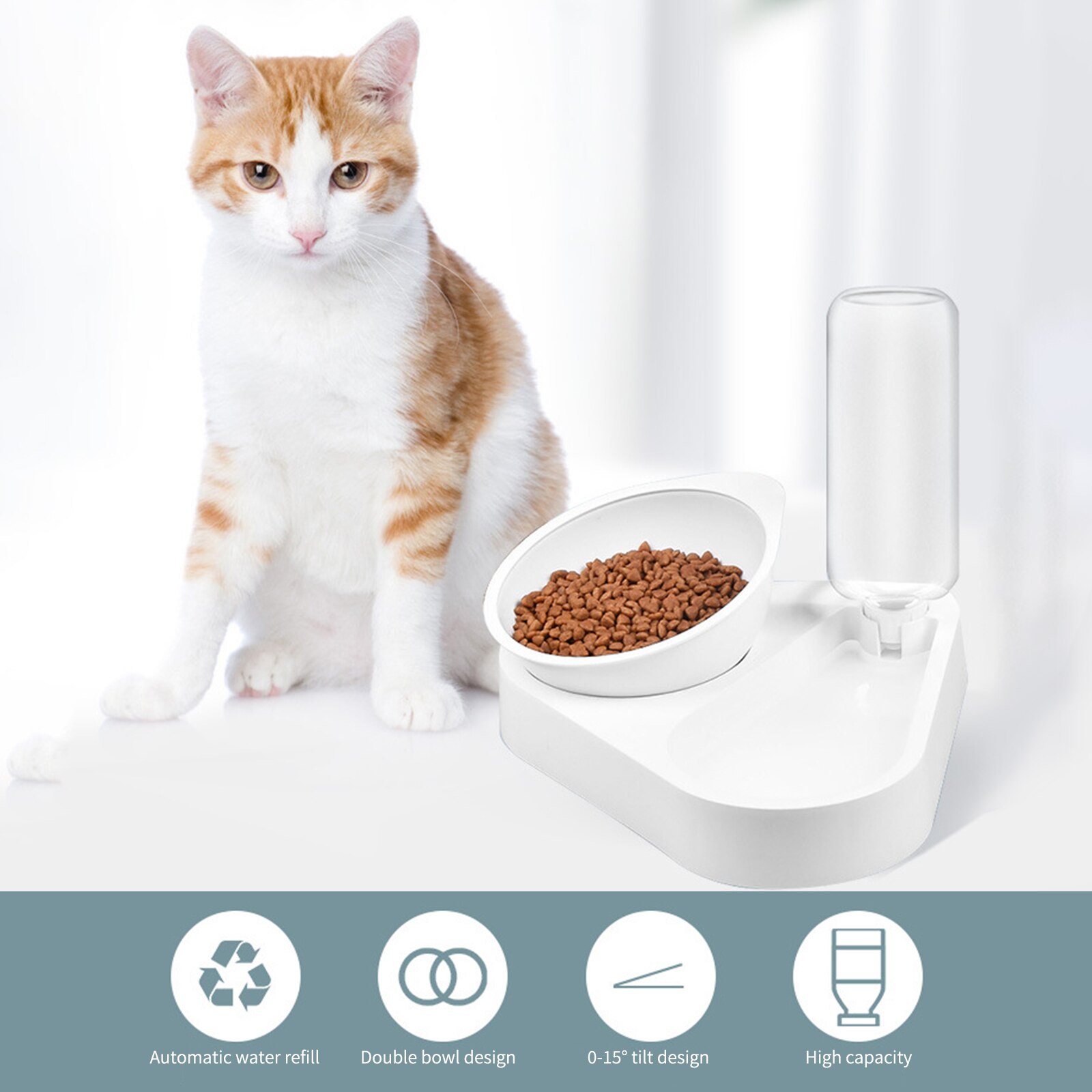 Automatische voerbak voor honden en katten, voerbak met waterdispenser, dubbele drinkbak, verhoogde staande kom, dierenbenodigdheden