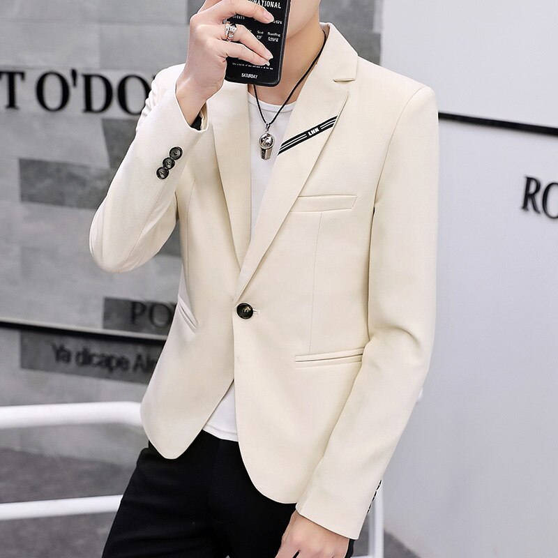 Ternos masculinos coreano magro ternos de negócios primavera e outono jaquetas masculinas casuais único ocidental moda masculina na moda bonito pequeno: Marfim / XXXL