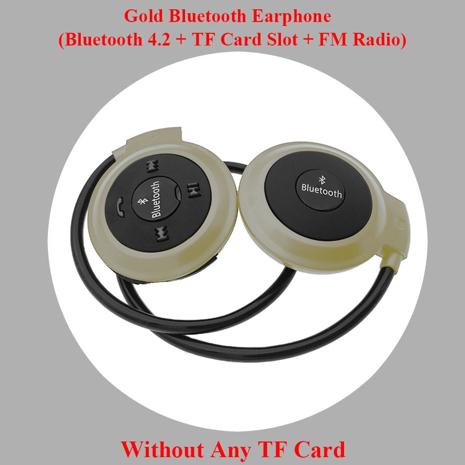 HOMEBARL 3D Mini 503 Mini503 Bluetooth 4.2 FM Headset Sport Wireless Headphones Music Stereo Earphones + 8GB 16GB Micro SD Card: Gold No TF Card