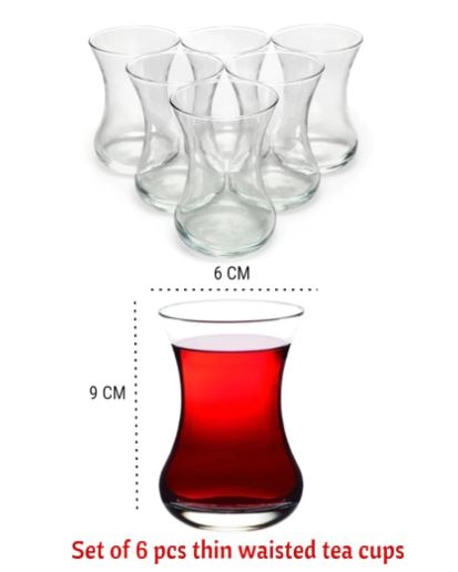 Set  of 6 tunna midja turkiska tekoppar glasögon -5 o klockan presentation tjänar - för sex personer - varje glas 135 cc