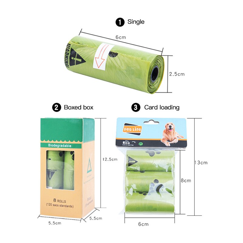 Compostable Dog Poop Bags Cornstarch Earth Friendly 8 rolls/box Biodegradable Pet Dog Cat Waste Bags Thicken Garbage Bag