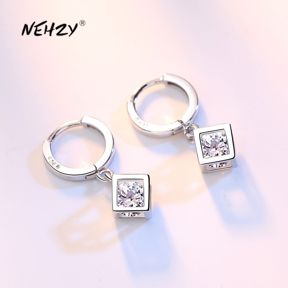 NEHZY 925 sterling argento dei monili degli orecchini di alta qualità di nuovo retro semplice quadrato vuoto super flash orecchini di Zircone vendita calda