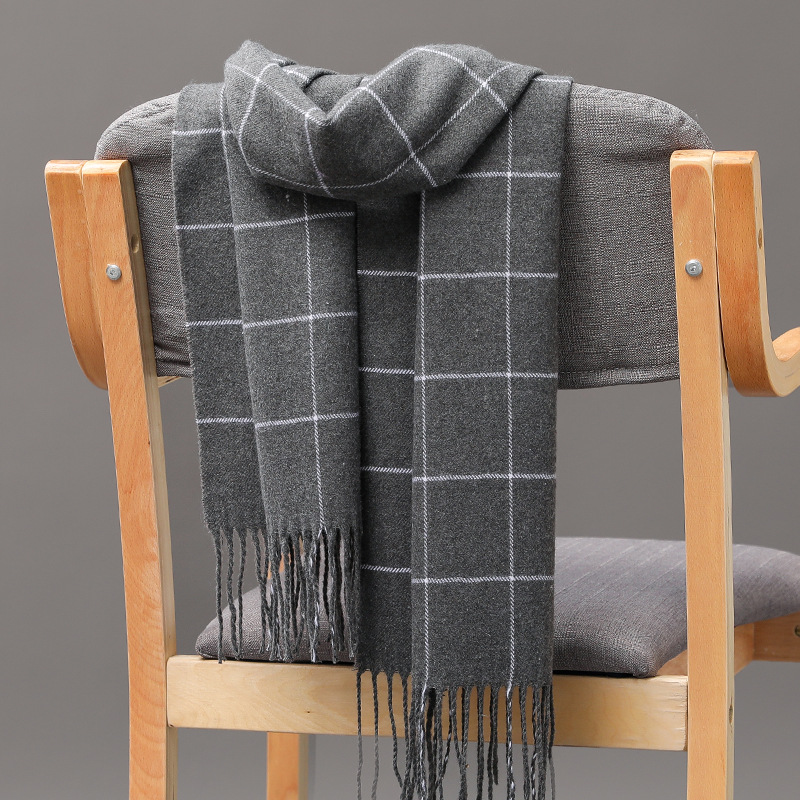 Bufanda a cuadros de Cachemira de imitación Unisex para mujer, chal suave y sólido para invierno, nueva envoltura, Bandana, Pashmina, borla, pañuelo grueso y cálido: Caqui