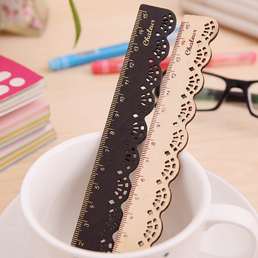 Neuheit 15 cm skala gerade lineal Schüler schreibwaren hohl spitze blume holz lineal büro liefert Sauerei lineal freundlicher