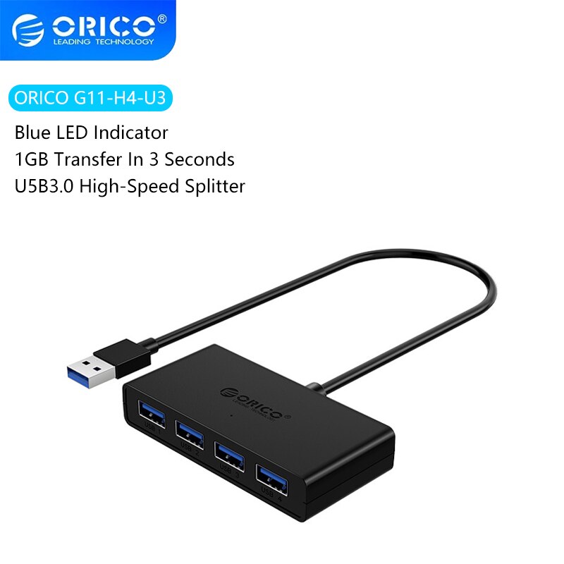 ORICO-HUB con 4 puertos USB 3,0, divisor, adaptador OTG de alta velocidad para ordenador, portátil, accesorios con puerto de alimentación Micro USB múltiple