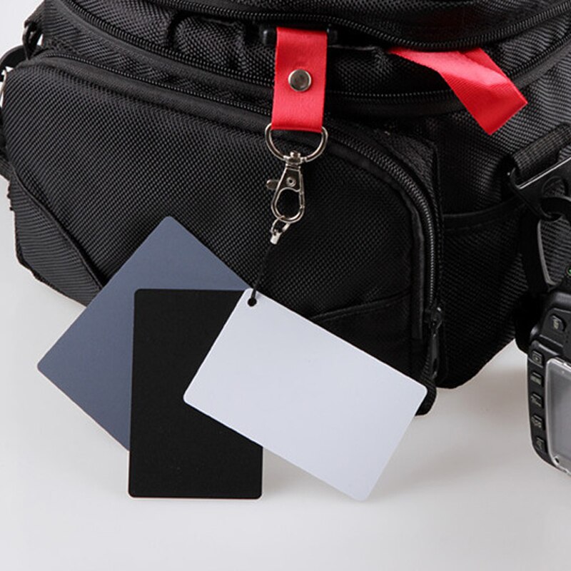 Digital Camera White Balance Card 18% Grey Black White 3 in 1 Pocket-Size Card Neck Strap Set Photo Studio Photography Reflector