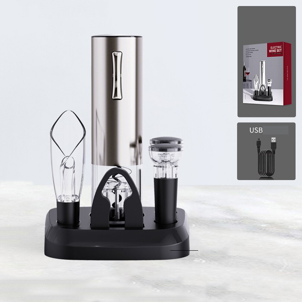 Ouvre-bouteille de vin électrique Rechargeable, tire-bouchon, ensemble de coupe en aluminium, ouvre-bouteille automatique pour gadgets de cuisine de vin, ouvre-boîte