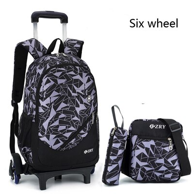Teenagere skole rygsæk aftagelige børn skoletasker med 2/6 hjul trapper kid drenge piger trolley skoletaske bagage bog taske: 6 grå