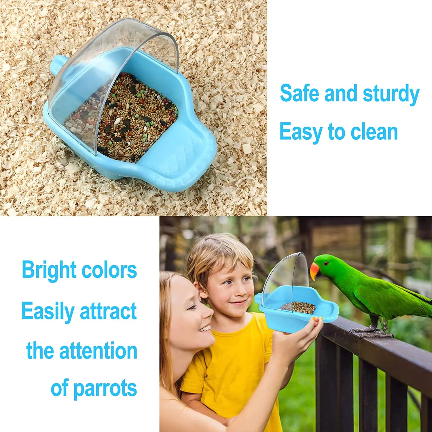 Jaula de prevención de salpicaduras para pájaros, comedero colgante de agua para loros y aves, contenedor de comida para mascotas, suministros para pájaros