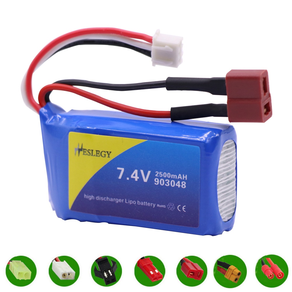 7.4V 2500mAh 2S 903048 lipo Battery for Wltoys A949 A959 A969 A979 K929 RC Helicopter Airplane Cars Boats Spare Parts 7.4V T/JST