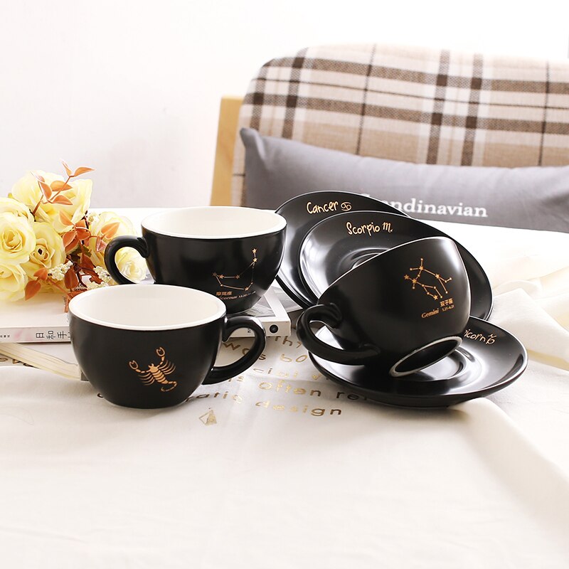 Black Ceramic Coffee Cup and Saucer Set Luxury Cappuccino Coffee Cup Set Filizanki Do Kawy Mug BD50CS