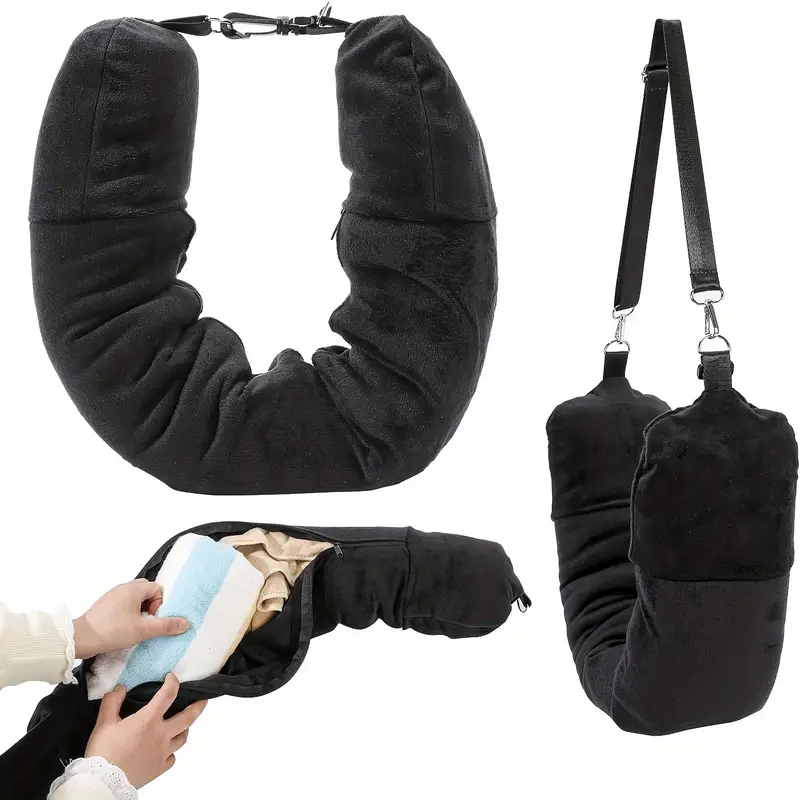 Travel neck pillow U-shaped, adjustable soft wool cover, can be filled with clothing for comfort: Default Title