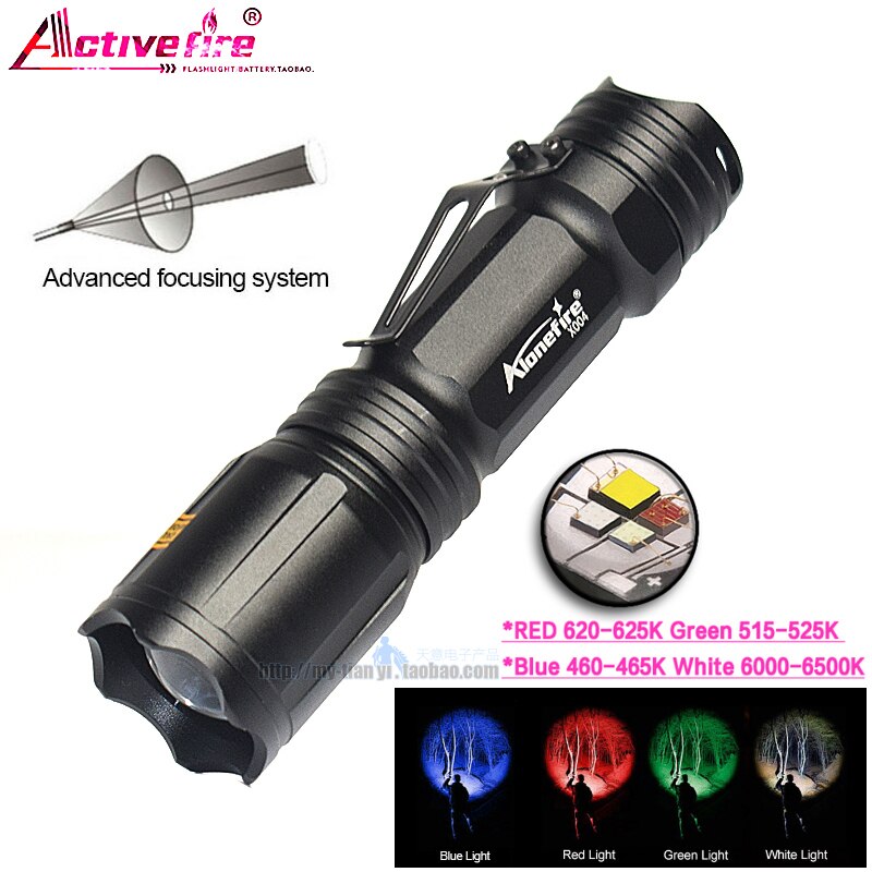 LED4 color in 1 flashlight, waterproof, zoom, suitable for camping and hiking, rechargeable red green, blue white bright light