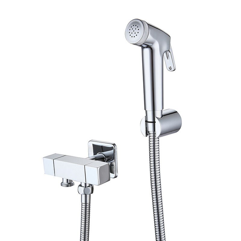 Messing bidet sprøyte for toalett sort/krom dusj sprøyte sett multifunksjon toalett ventil klut bleie sprøyter: Firkantet krom